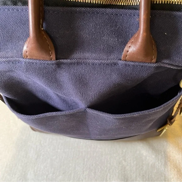 R. Riveter Navy Blue Carry All Canvas Leather Tote Bag Purse - Picture 6 of 9